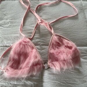 Pink Fuzzy Triangle Bralette